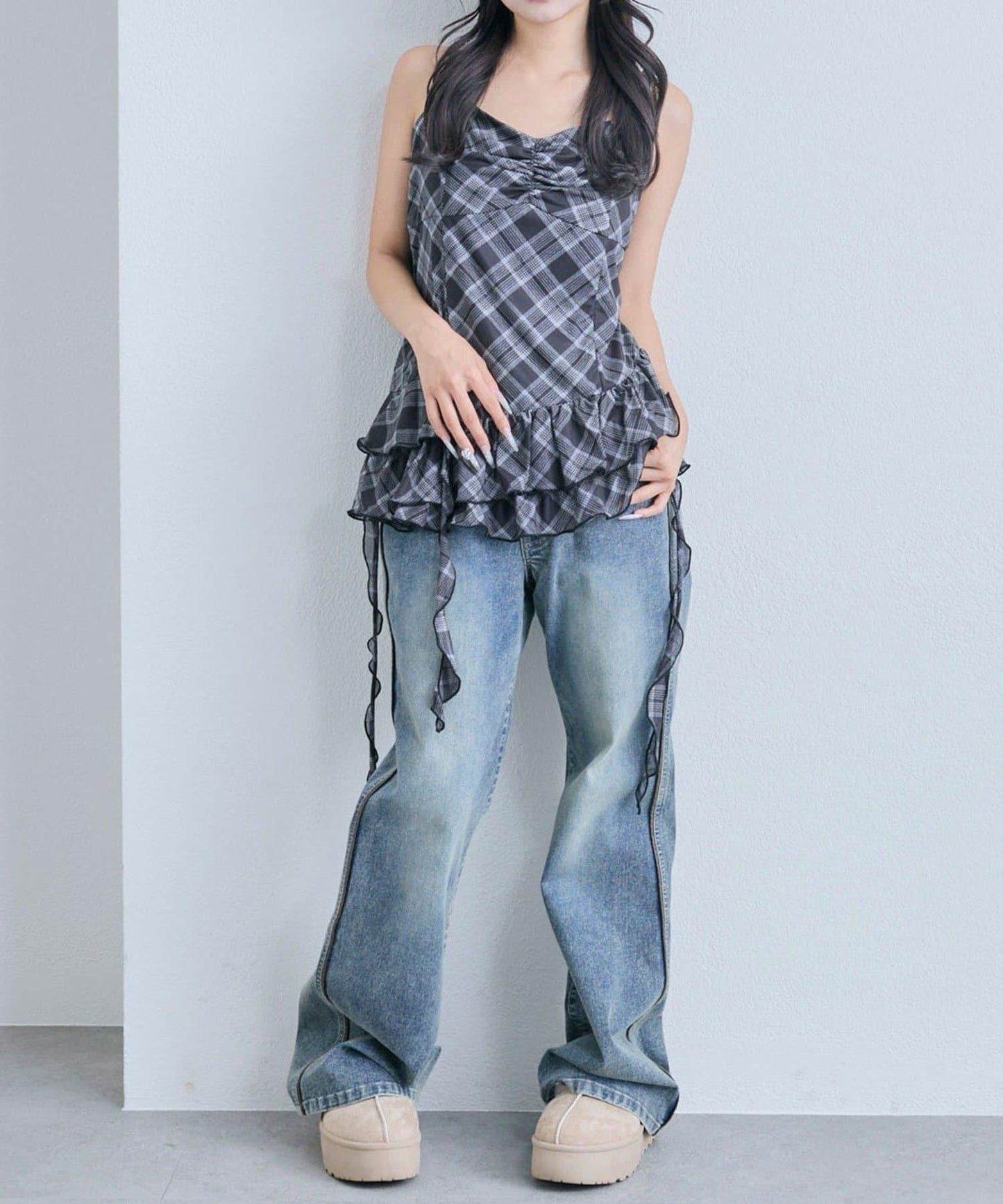 【OLIVE des OLIVE】荷葉邊長款吊帶背心