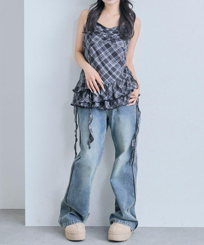 【OLIVE des OLIVE】荷葉邊長款吊帶背心