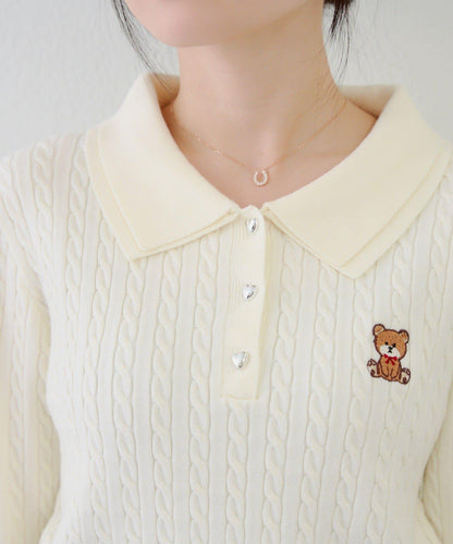 【RMAF】小熊圖案針織翻領毛衣