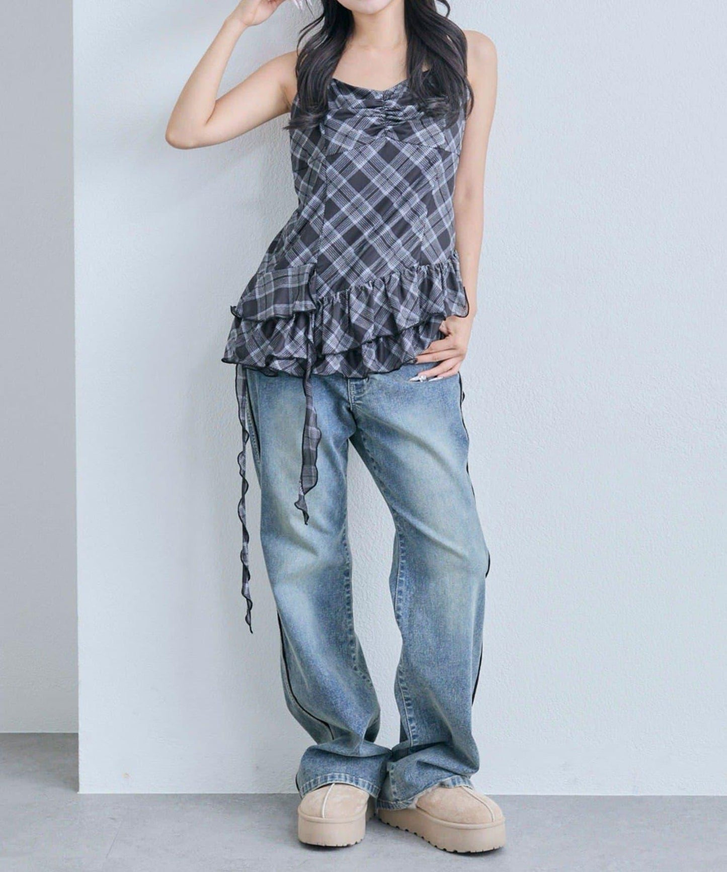 【OLIVE des OLIVE】荷葉邊長款吊帶背心