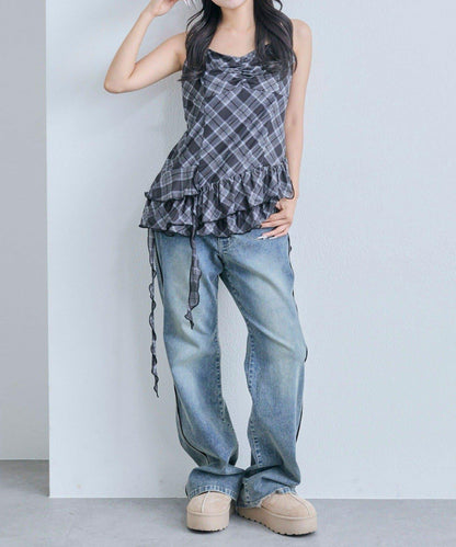 【OLIVE des OLIVE】荷葉邊長款吊帶背心