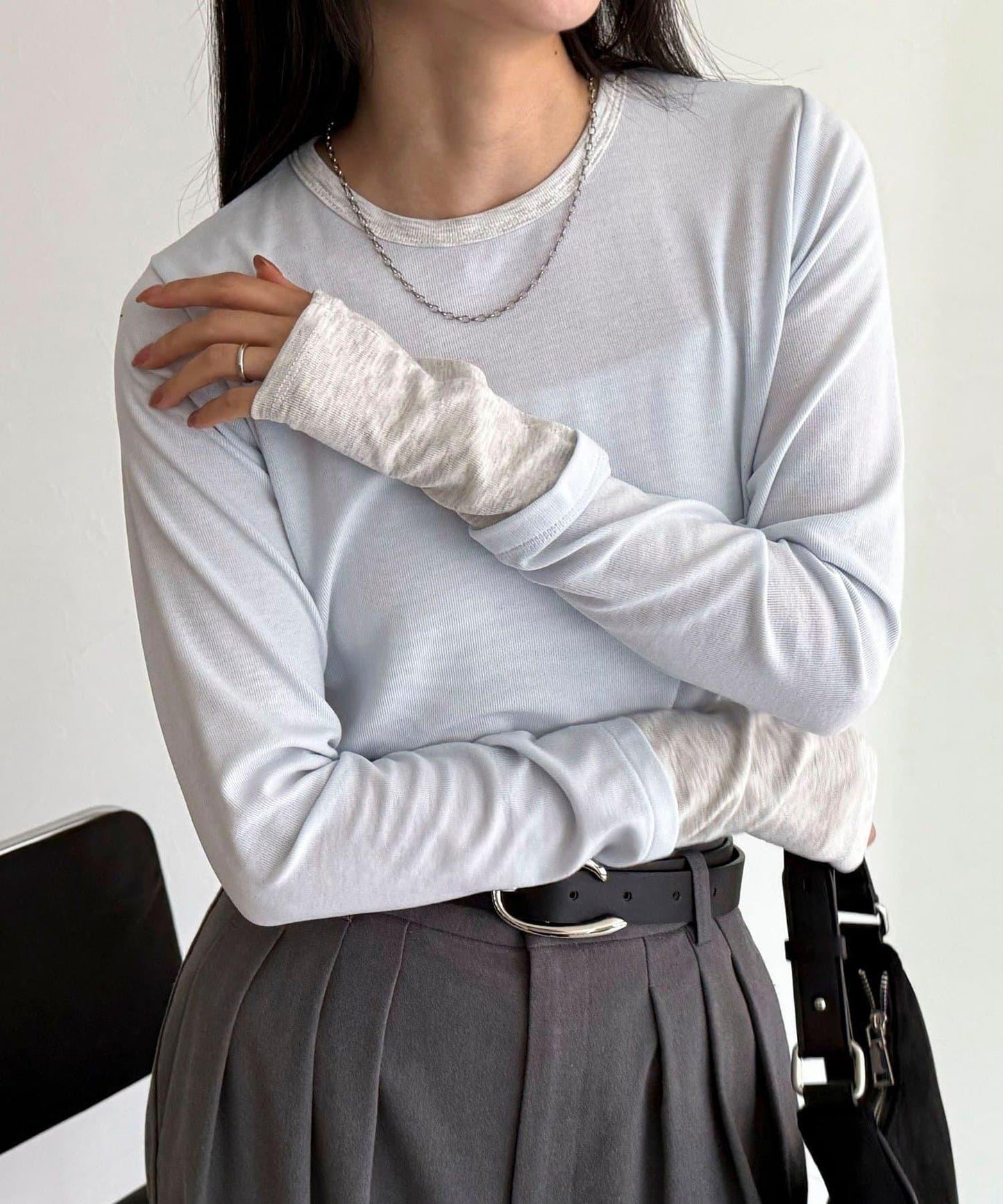 透視羅紋疊穿長袖T恤