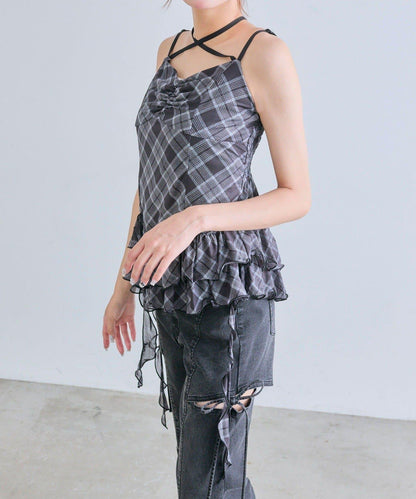 【OLIVE des OLIVE】荷葉邊長款吊帶背心