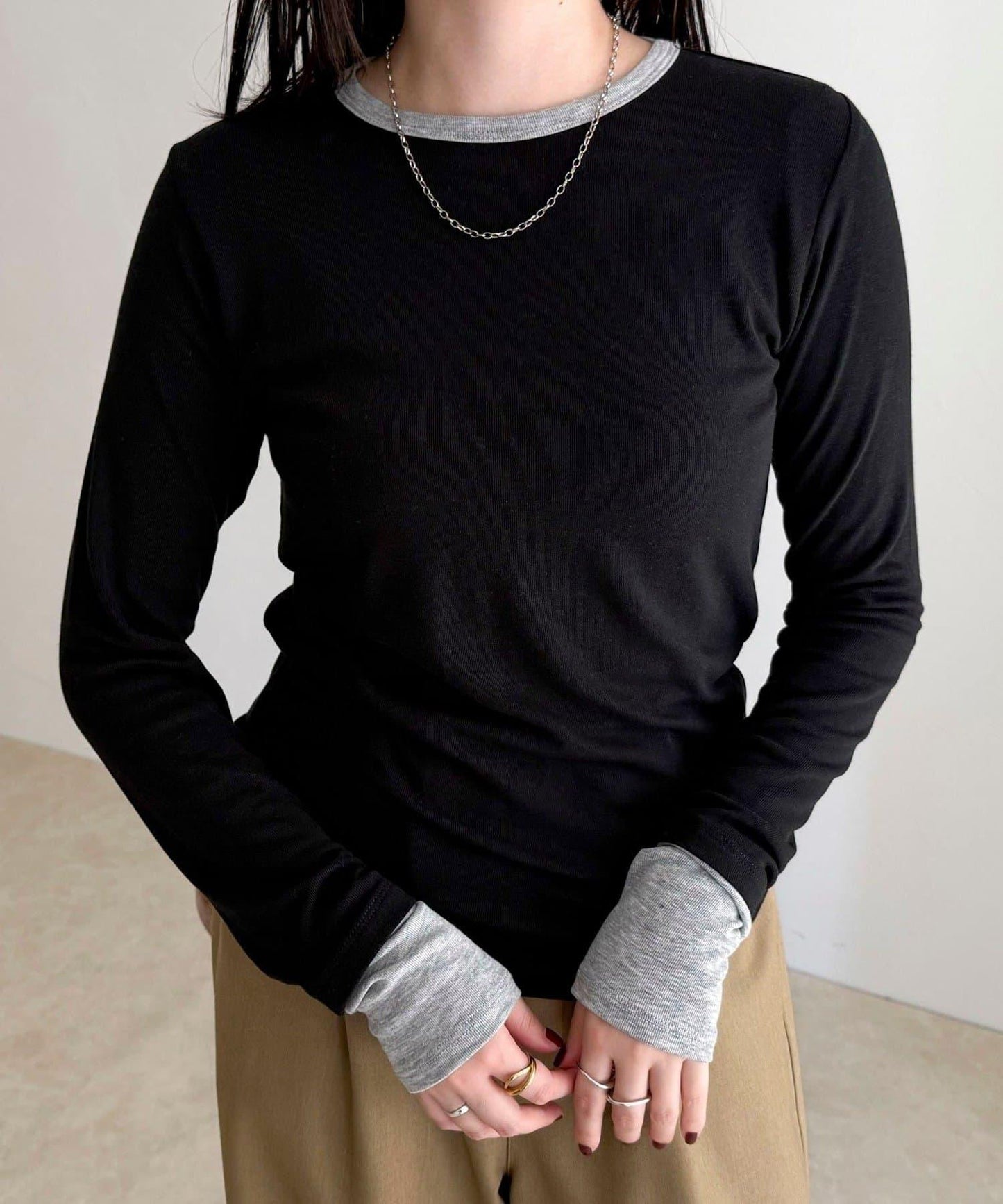 透視羅紋疊穿長袖T恤