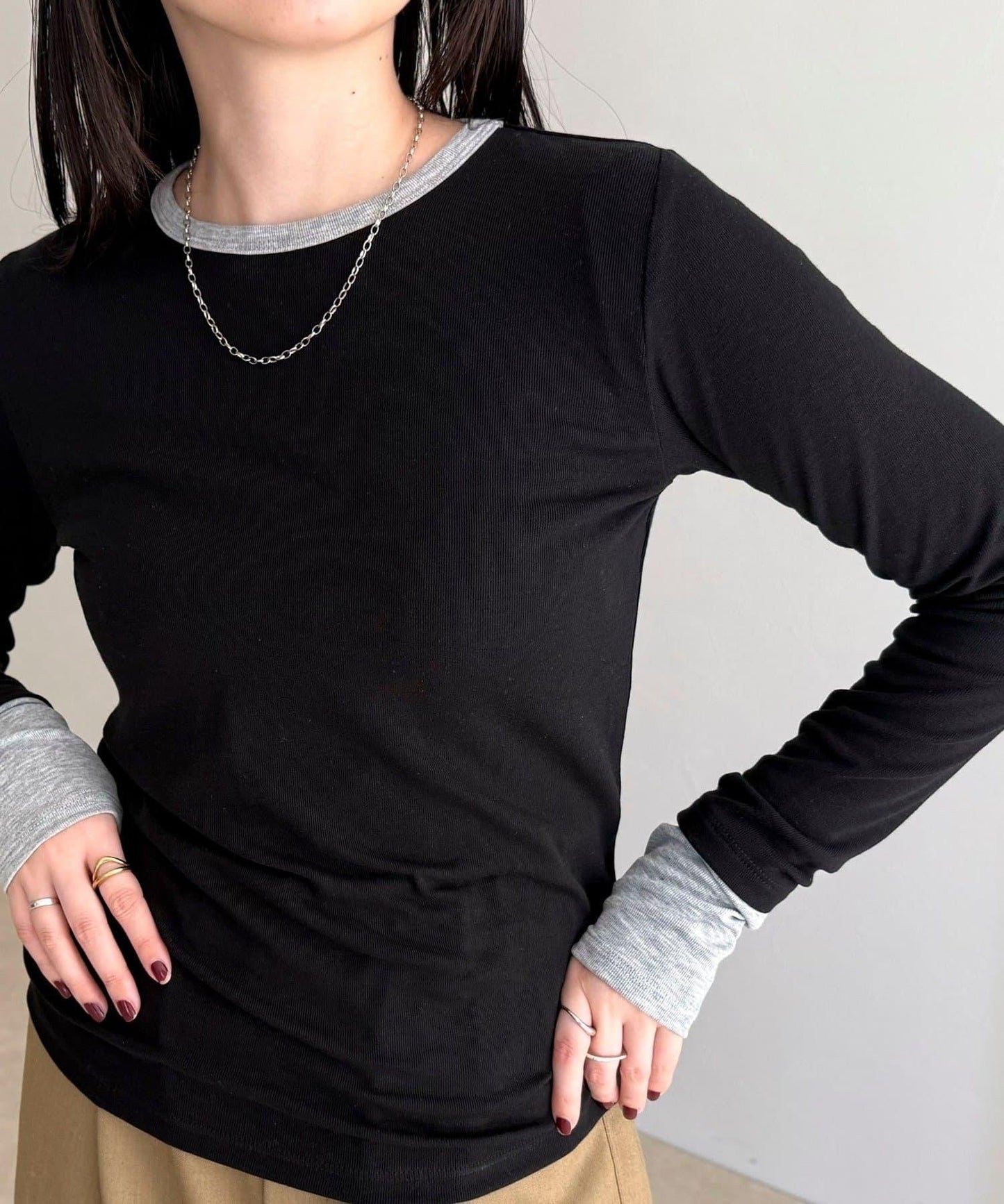 透視羅紋疊穿長袖T恤