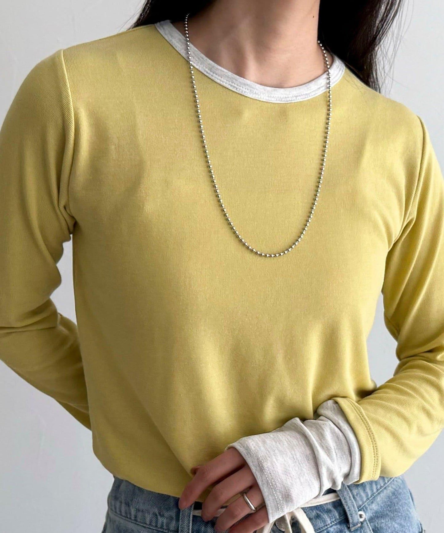 透視羅紋疊穿長袖T恤