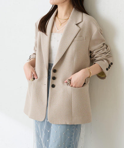 【帶內襯】粗花呢寬鬆夾克