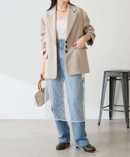 【帶內襯】粗花呢寬鬆夾克