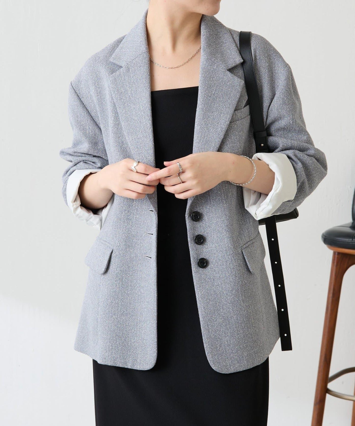 【帶內襯】粗花呢寬鬆夾克