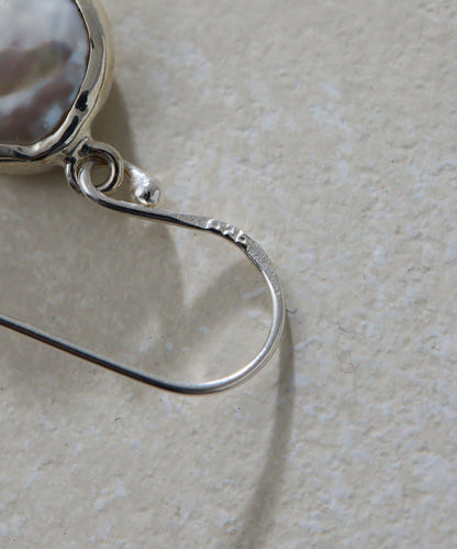 《スターリングシルバー使用》雙層平圓淡水珍珠耳釘