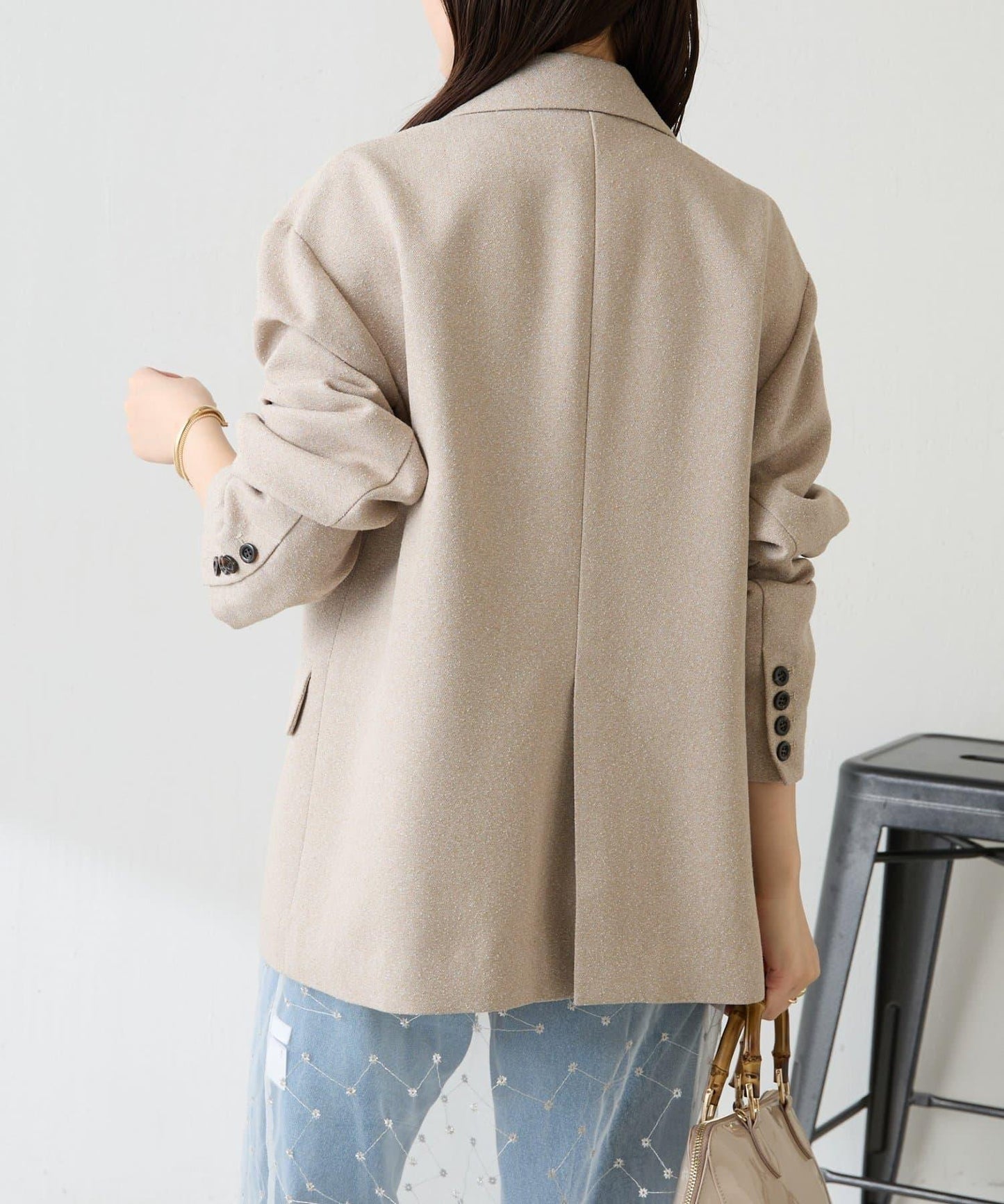 【帶內襯】粗花呢寬鬆夾克