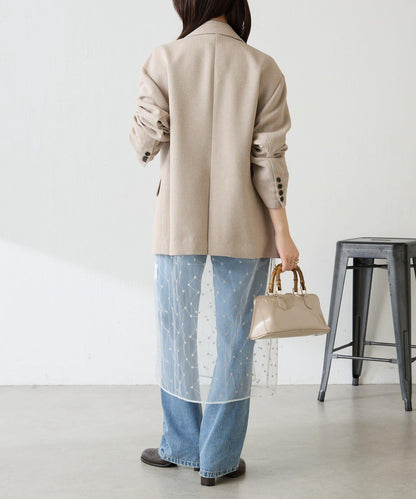 【帶內襯】粗花呢寬鬆夾克