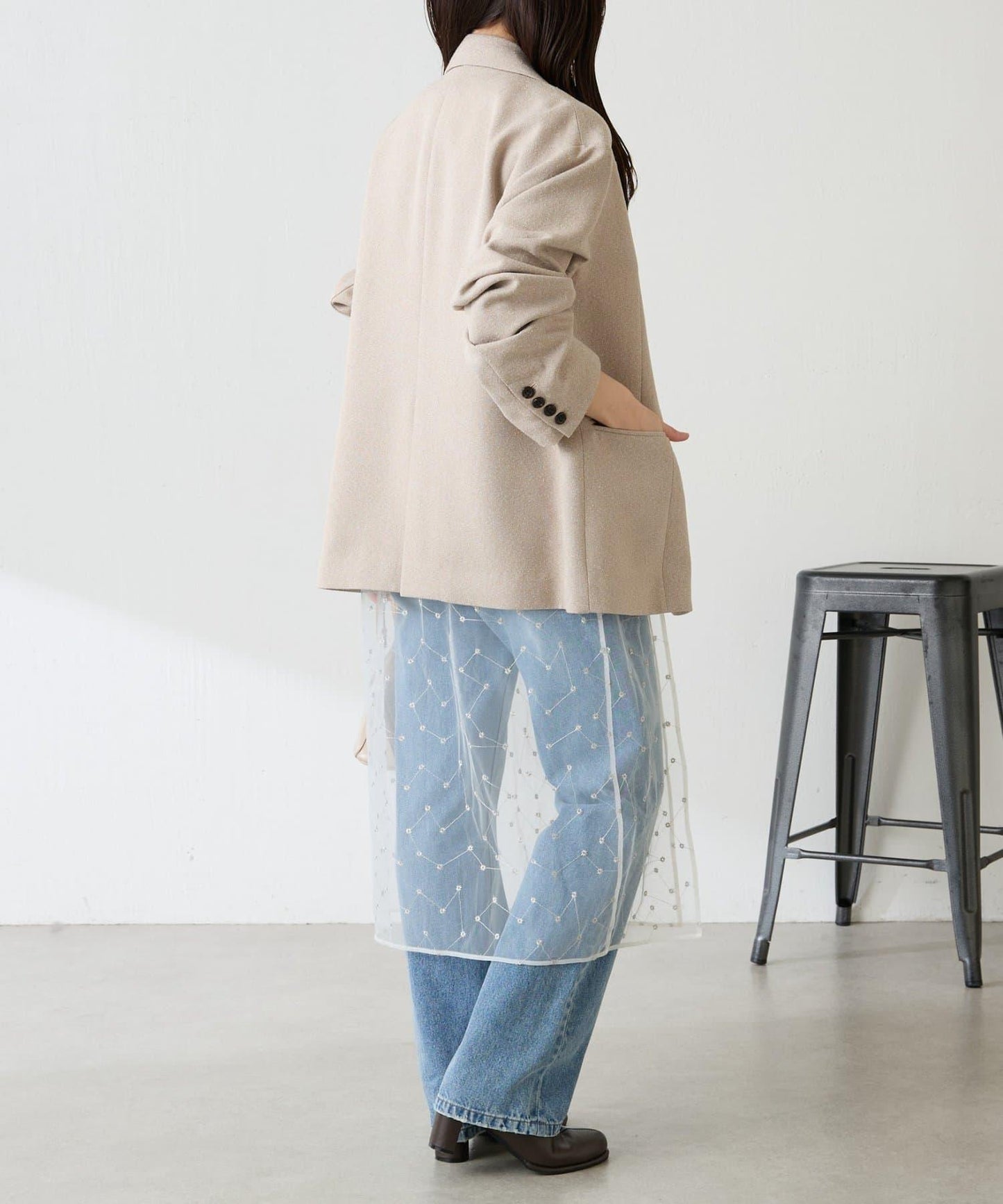 【帶內襯】粗花呢寬鬆夾克