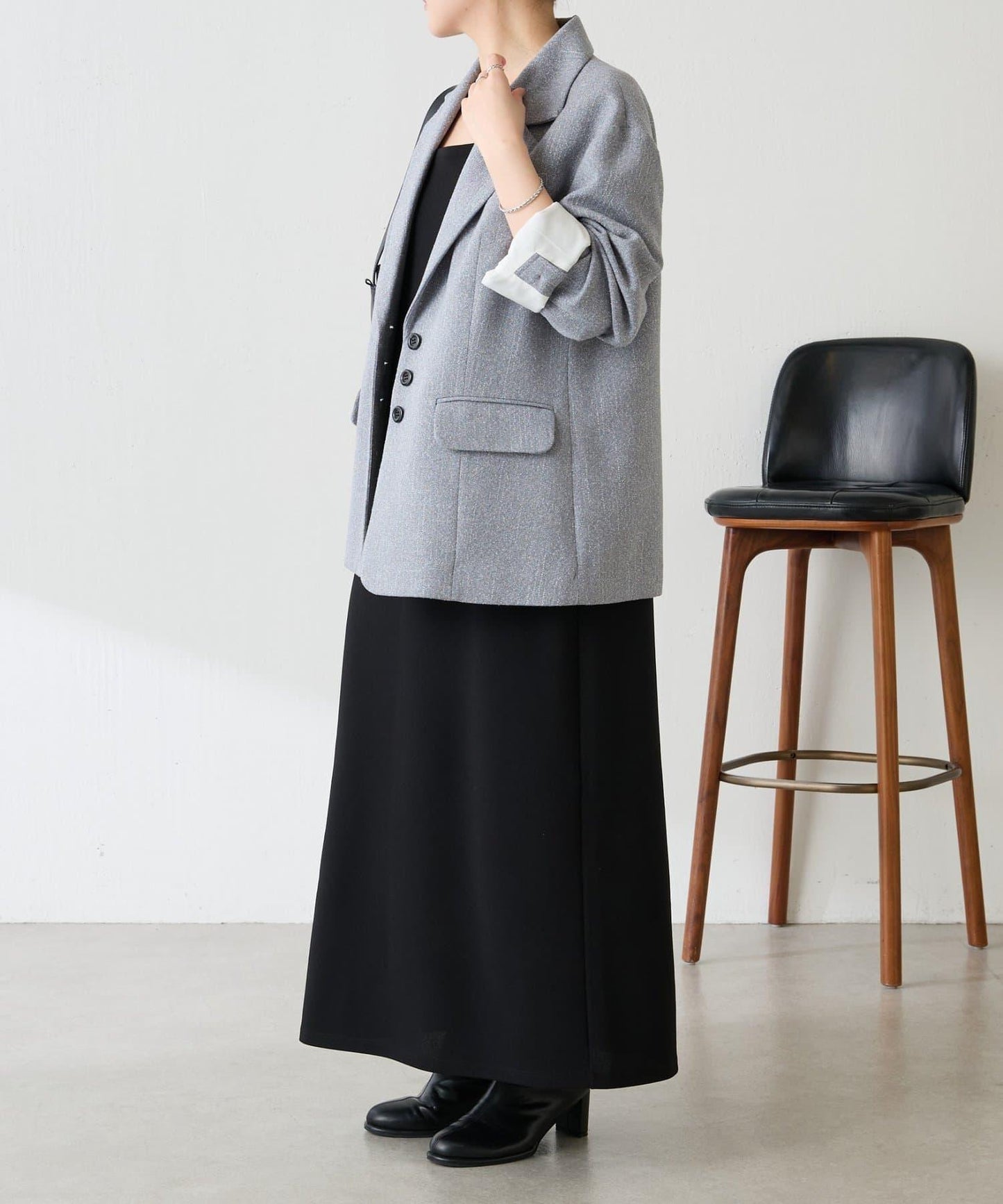 【帶內襯】粗花呢寬鬆夾克