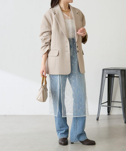 【帶內襯】粗花呢寬鬆夾克