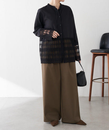 【推薦疊穿】蝴蝶結領下襬蕾絲拼接襯衫