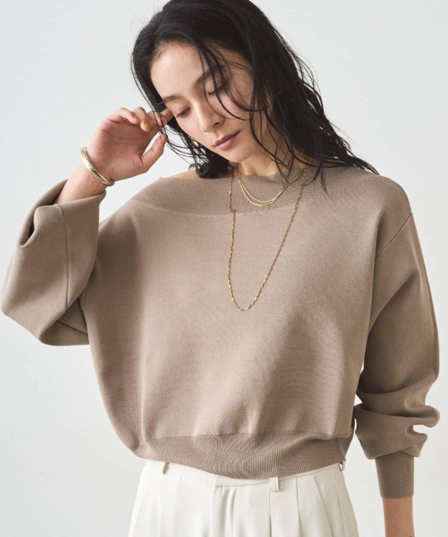 喬其紗一字肩針織衫