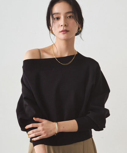 喬其紗一字肩針織衫