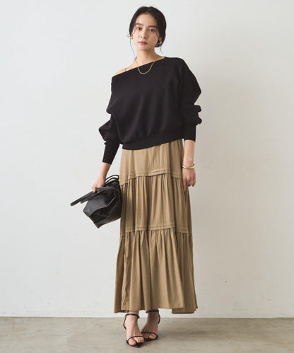 喬其紗一字肩針織衫