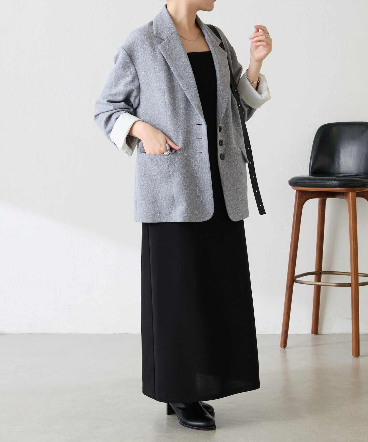 【帶內襯】粗花呢寬鬆夾克