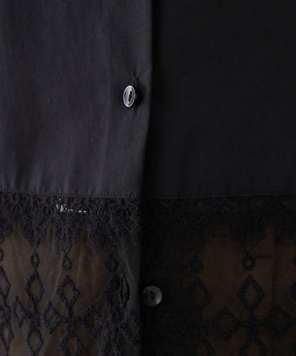 【推薦疊穿】蝴蝶結領下襬蕾絲拼接襯衫