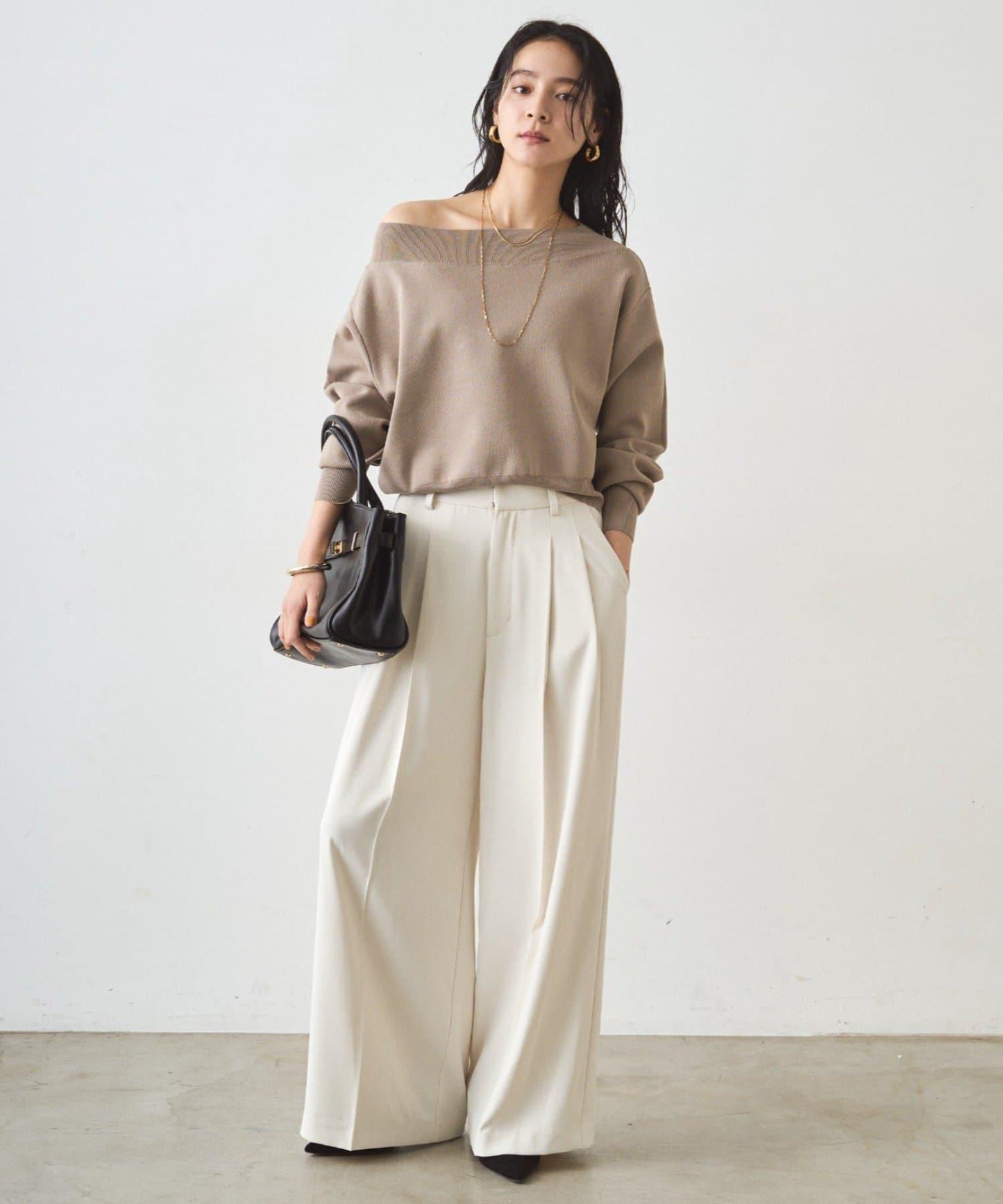 喬其紗一字肩針織衫