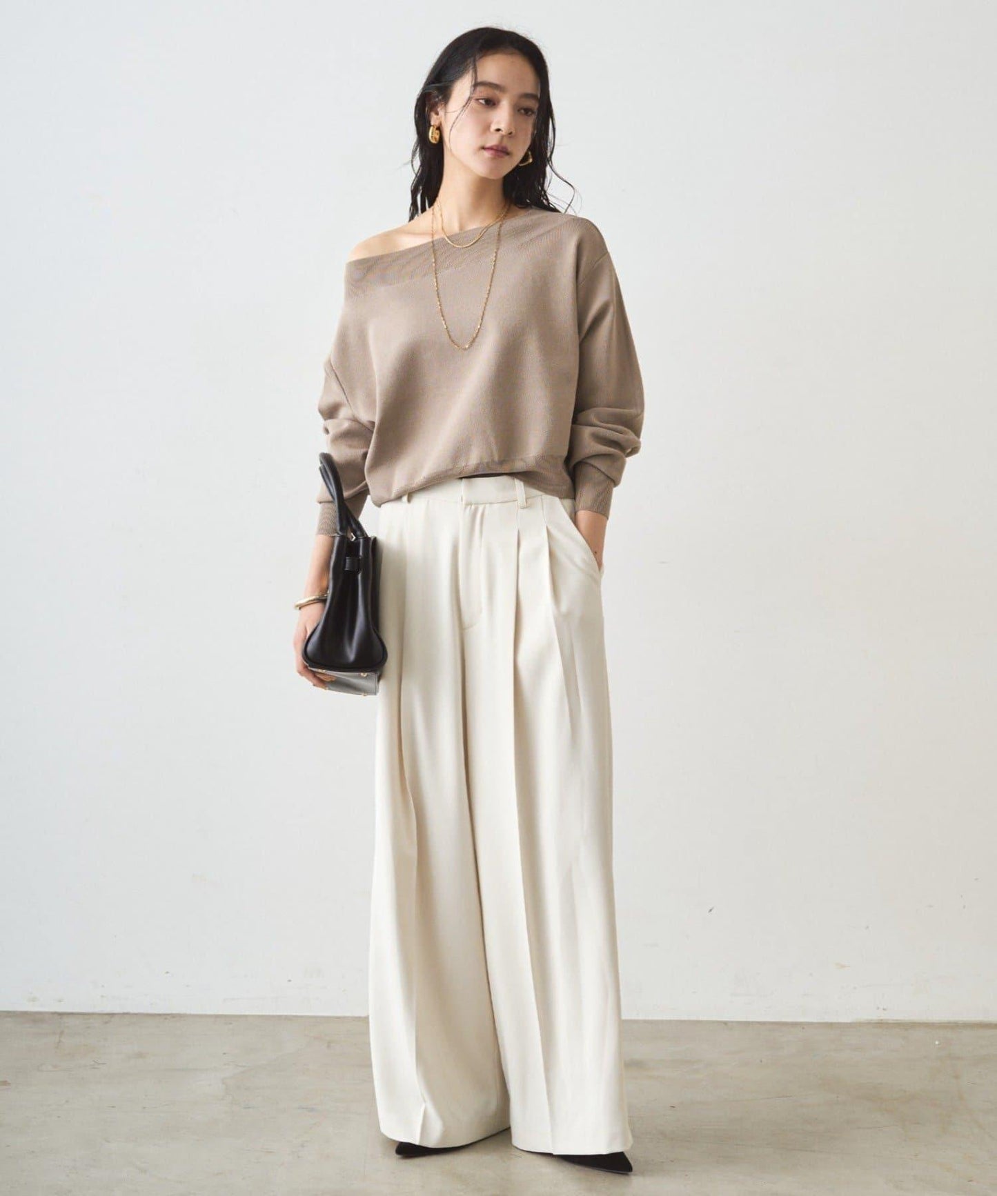 喬其紗一字肩針織衫