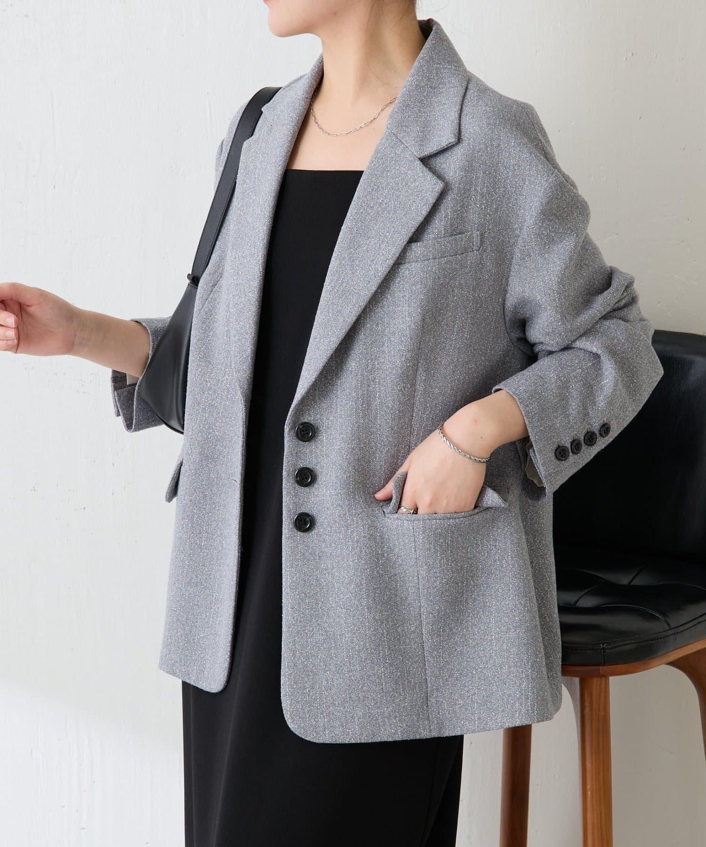 【帶內襯】粗花呢寬鬆夾克