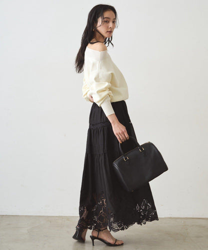 喬其紗一字肩針織衫