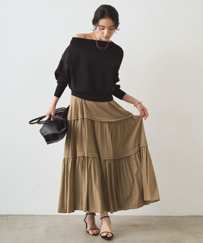 喬其紗一字肩針織衫