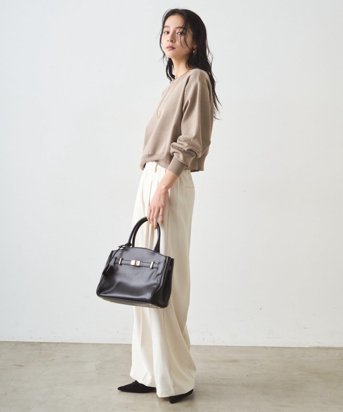 喬其紗一字肩針織衫