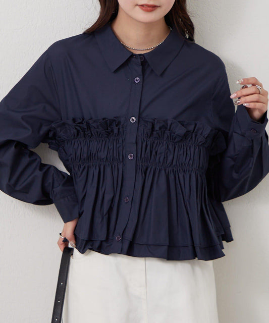 褶皺層疊女式襯衫