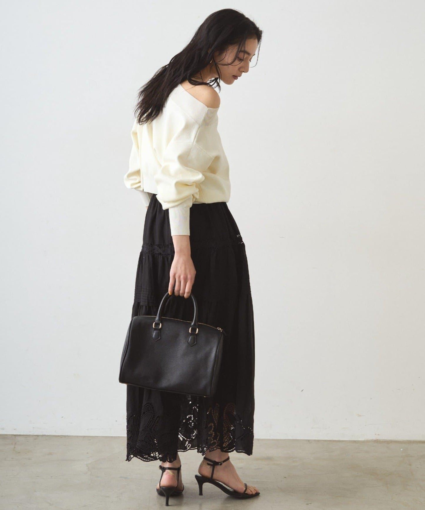 喬其紗一字肩針織衫