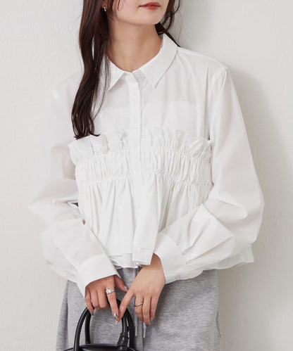 褶皺層疊女式襯衫
