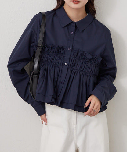 褶皺層疊女式襯衫