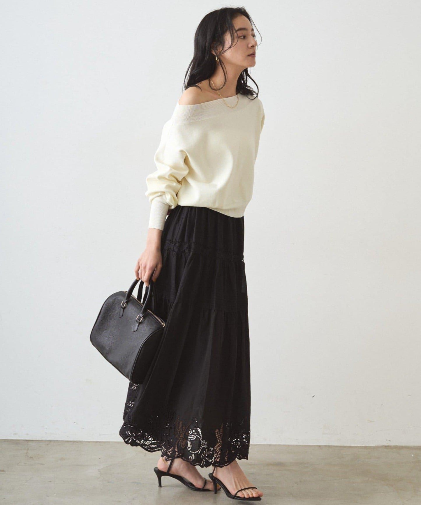 喬其紗一字肩針織衫