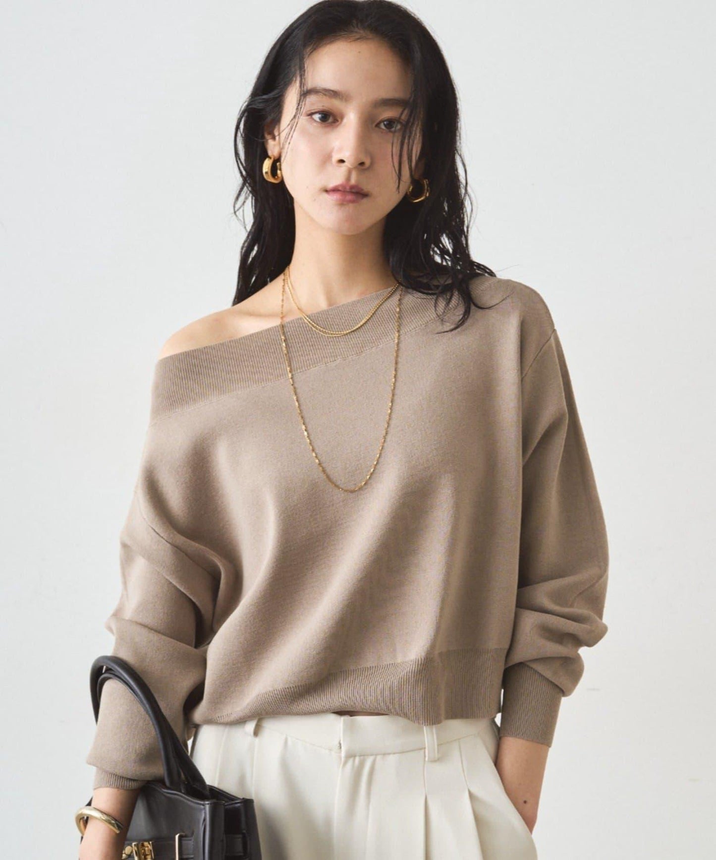 喬其紗一字肩針織衫