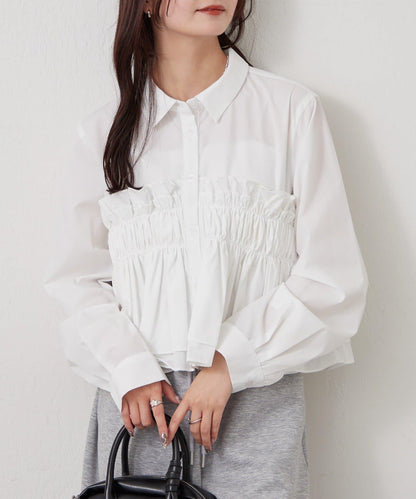 褶皺層疊女式襯衫