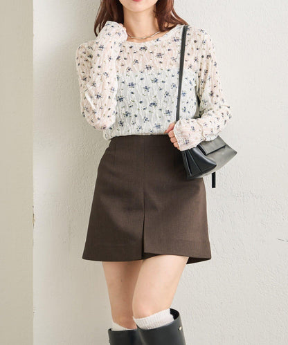 蕾絲花卉圖案透視長袖T恤