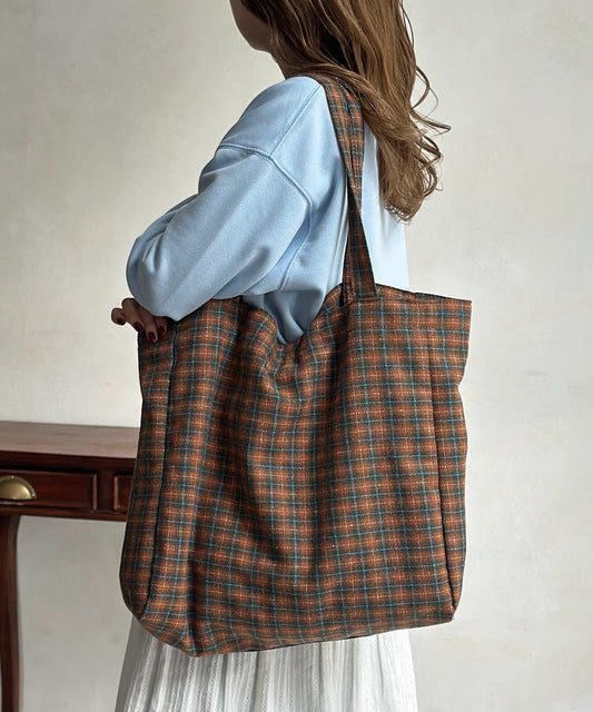 磨毛格紋托特包