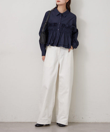 褶皺層疊女式襯衫