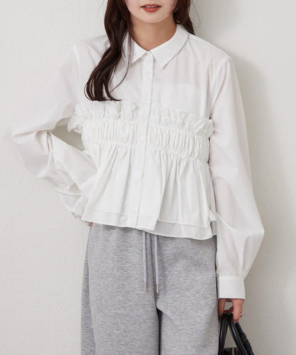 褶皺層疊女式襯衫