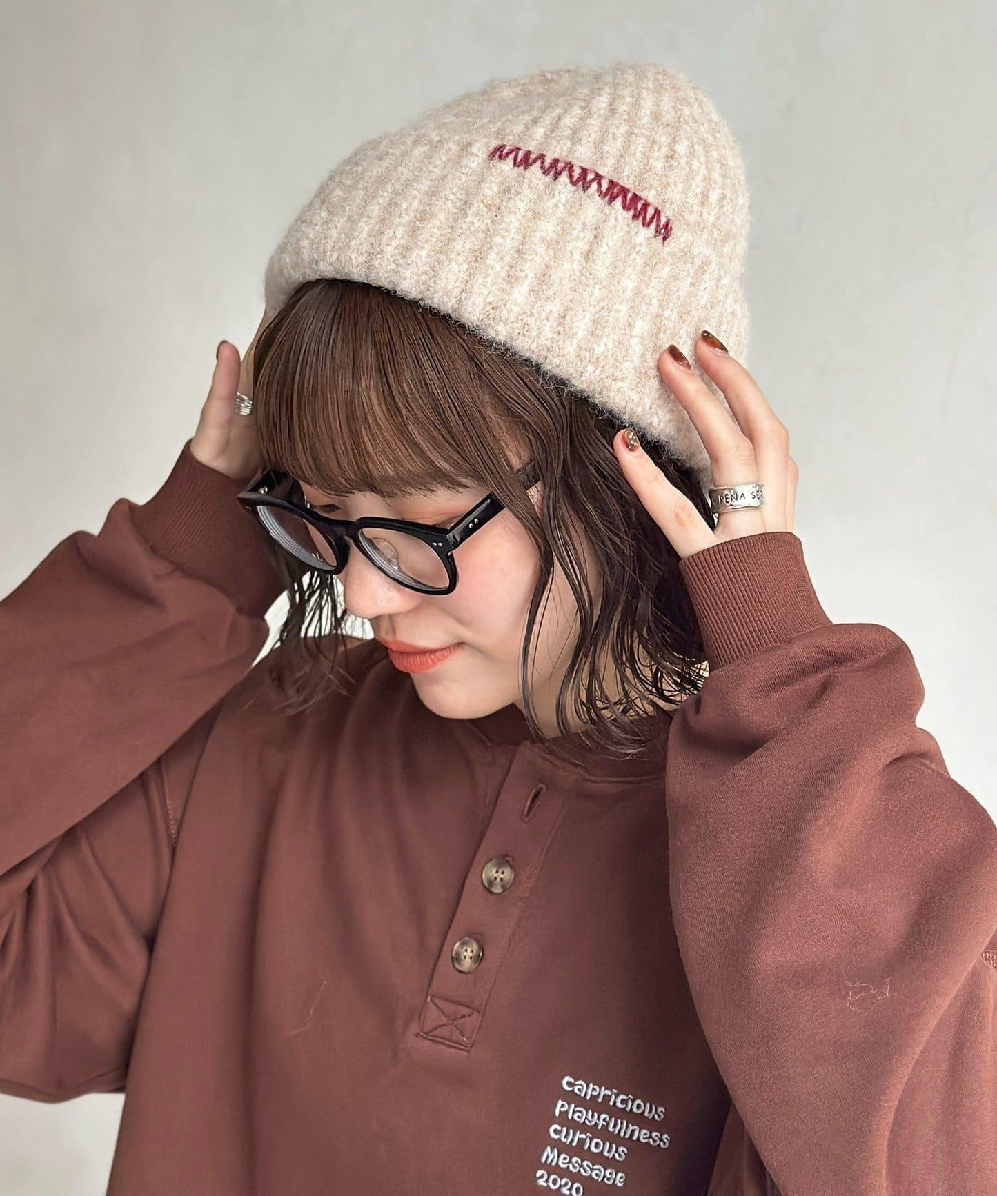 拼色縫線針織帽