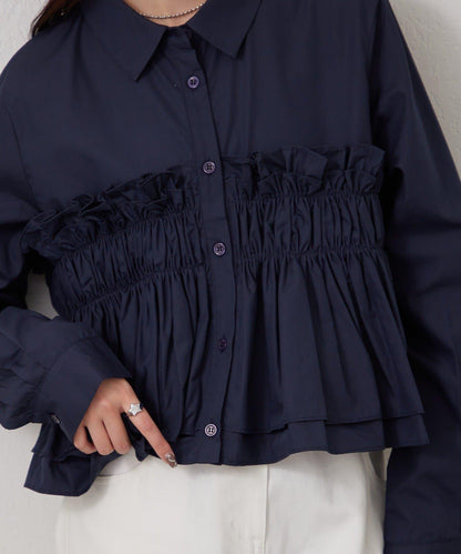 褶皺層疊女式襯衫