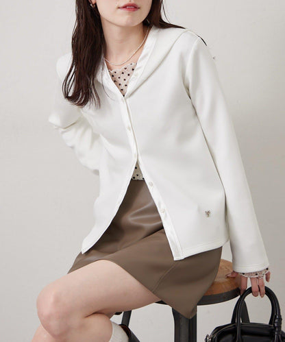 緞面拼接針織連帽衛衣