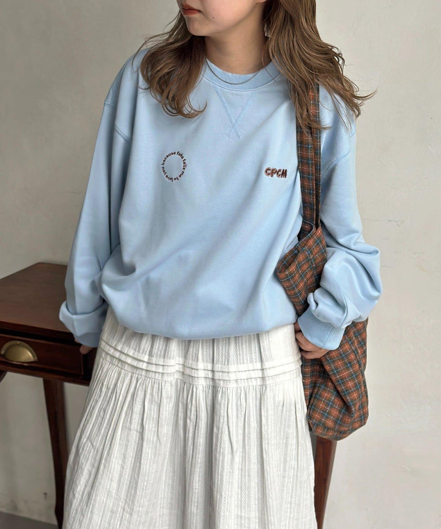 復古風格胸部刺繡泡泡袖衛衣