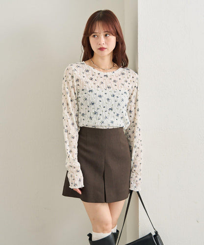 蕾絲花卉圖案透視長袖T恤