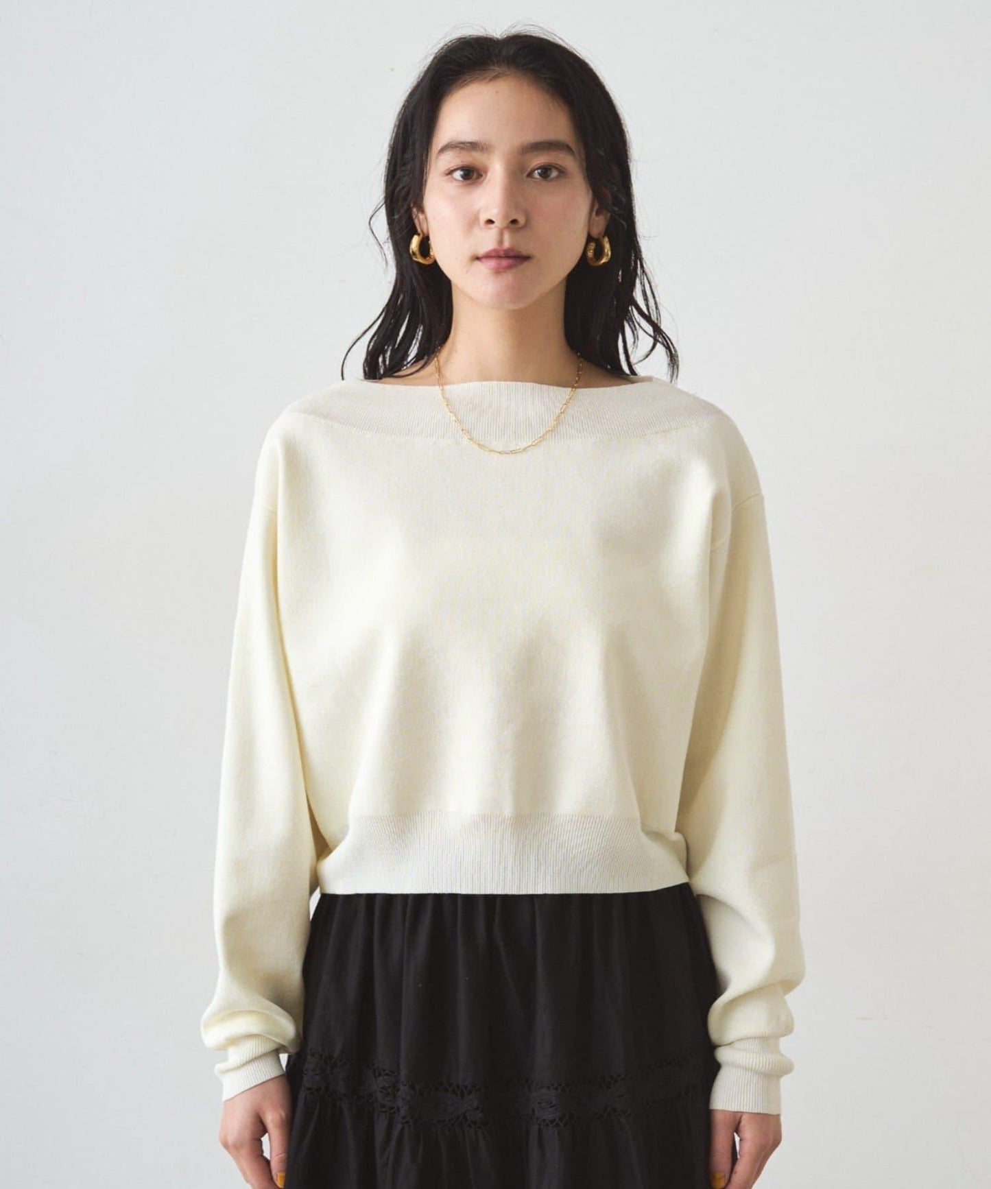 喬其紗一字肩針織衫