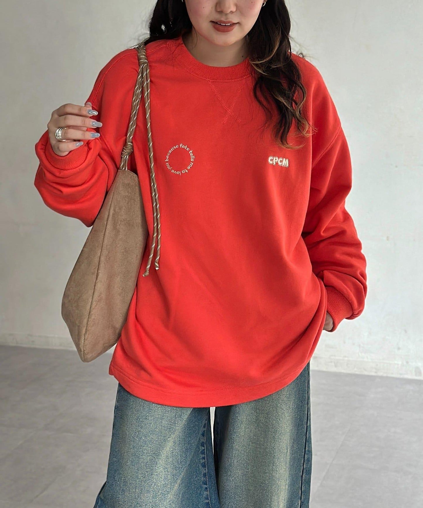 復古風格胸部刺繡泡泡袖衛衣