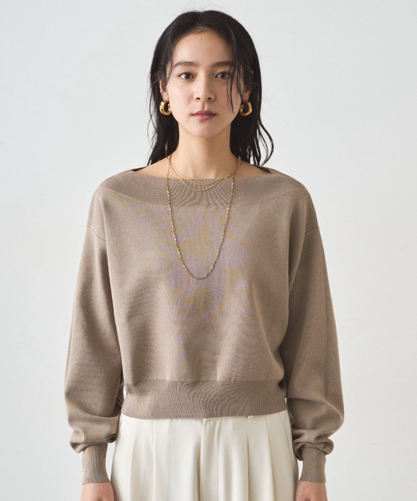 喬其紗一字肩針織衫